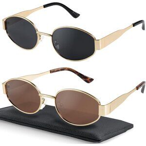 Retro Polarized Grey Gold Sunglasses UV400 Protection Oval Metal Soft Frame